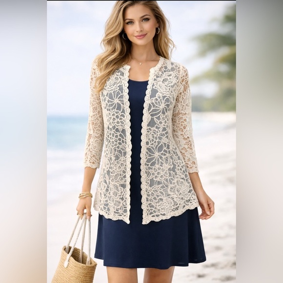 Ronni Nicole Jackets & Blazers - Ronni Nicole Ivory Floral Lace Open Front Cardigan Medium